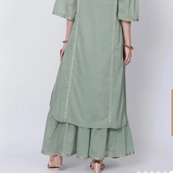 BIBA 2 piece kurta grey teal with gold design - Picture 3 of 4